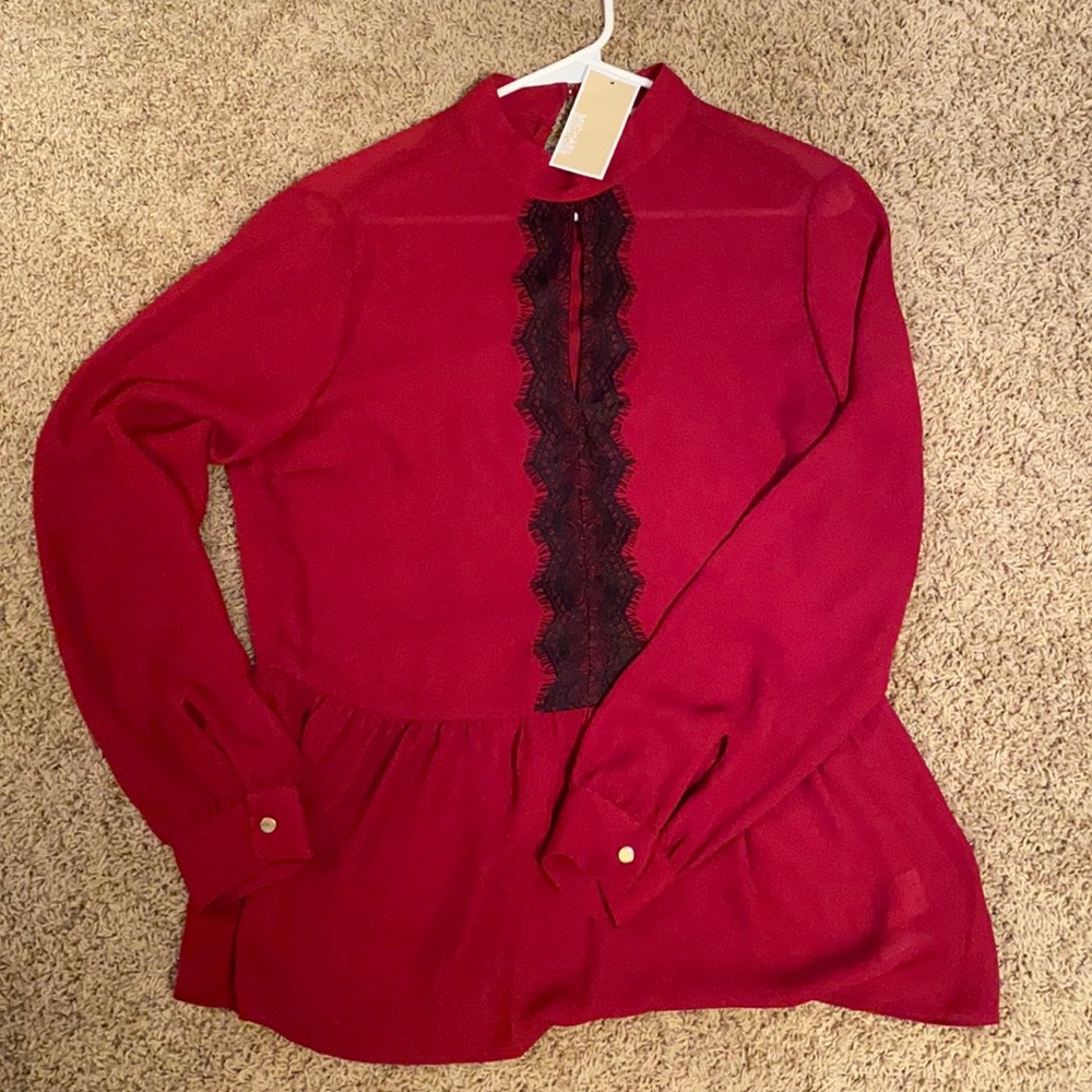 NWT Michael Kors M Red and Black Lace Blouse